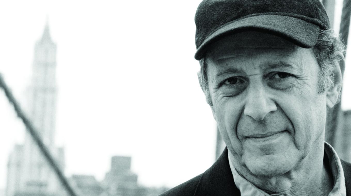 Black and white portrait shot of Steve Reich